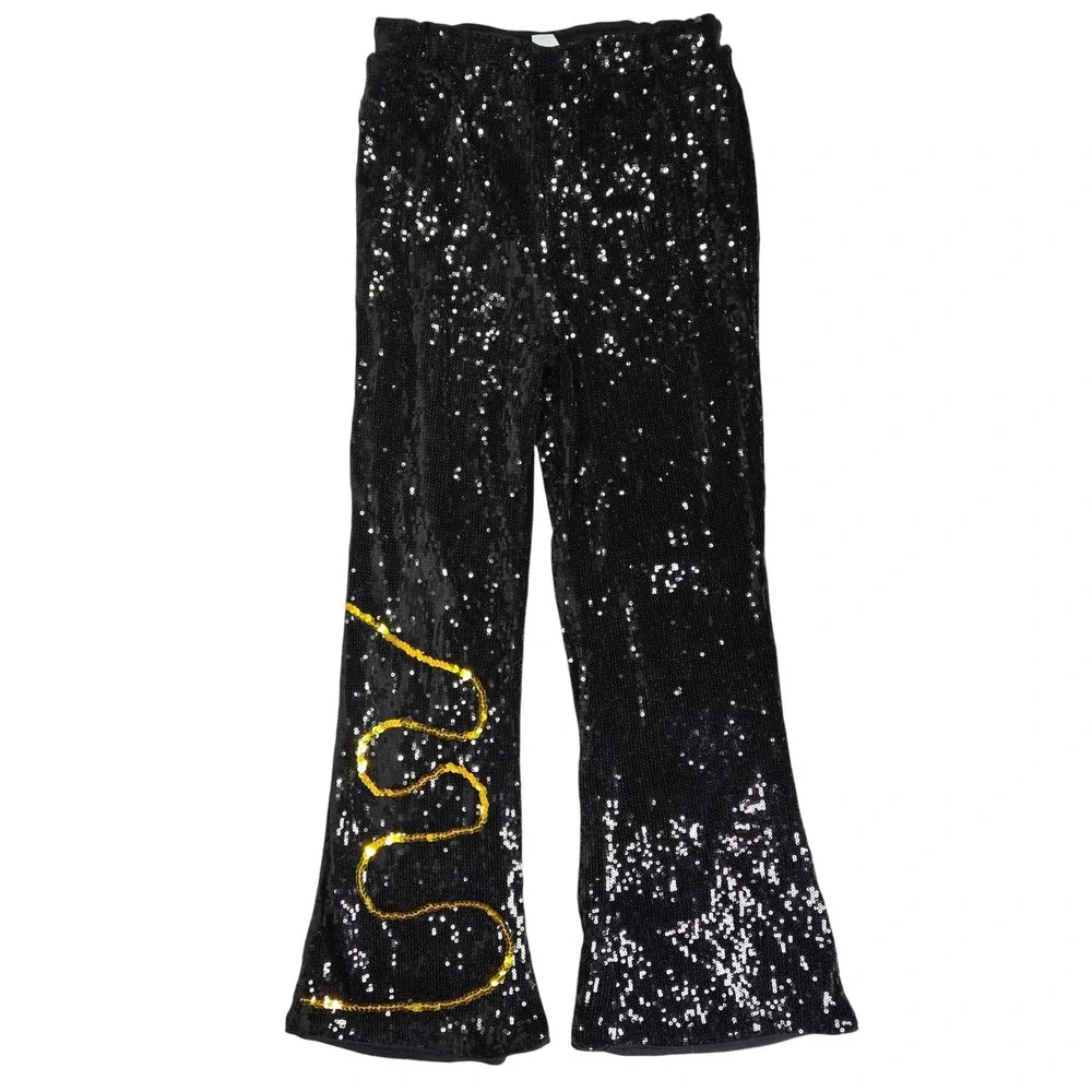 Spirit Halloween Kids‎ Pop Star Costume Black Sequin Fringe Top Flare Pants M